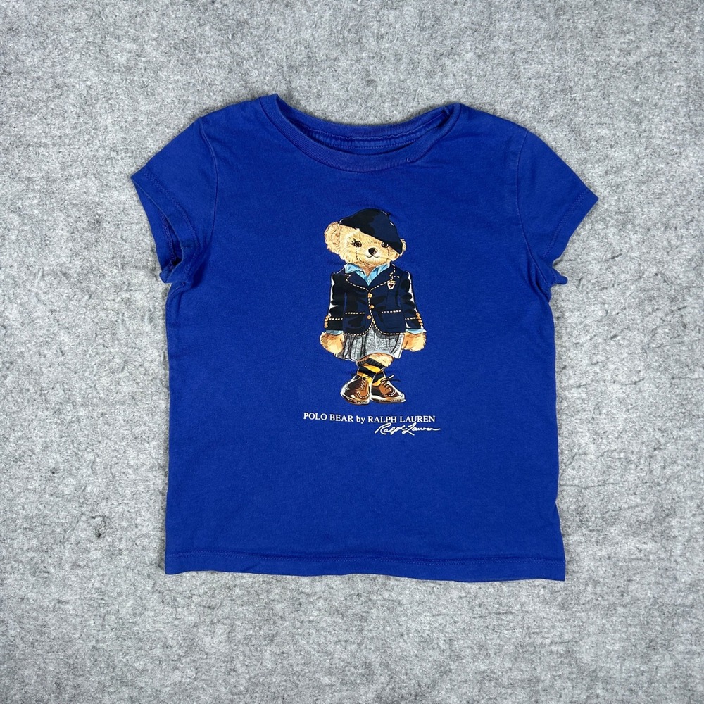 Polo Ralph Lauren T-Shirt Kids 4/4T Blue Polo Bear Graphic Short Sleeve Tee